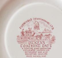 Staffordshire Dickens Coaching Days süteményes tál garnitúra, jelzett, 7 db, és egy emeletes kínáló,...