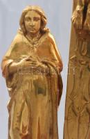 cca 1890 Antik osztrák házioltár. Fa, gipsz rátét, laparanyozás, üvegbúra, ébenfa talp. Felújított, ...