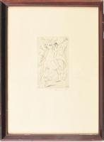 Borsos Miklós (1906-1990): Fuvós lovon. Rézkarc, papír, jelzett, üvegezett fakeretben, 14x8,5 cm