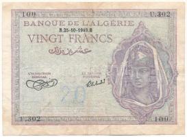 Algéria / Szövetséges megszállás 1943. 20Fr T:F  Algeria / Allied Occupation 1943. 20 Francs C:F  Krause 92.a