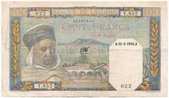 Algéria 1942. 100Fr "022 Y.852" T:F Algeria 1942. 100 Francs "022 Y.852" C:F Krause P#88