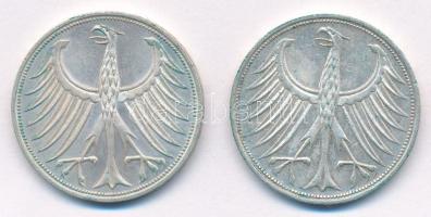 NSZK 1966F-1974F 5M Ag (2xklf) T:XF patina GFR 1966F-1974F 5 Mark Ag (2xdiff) C:XF patina Krause KM#...