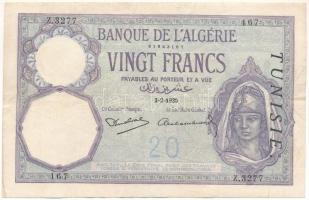 Tunézia 1939. 20Fr "Z.3277 167" T:F szép papír Tunisia 1939. 20 Francs "Z.3277 167" C:F fine paper