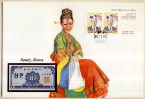 Dél-Korea 1962. 10J dekoratív, nagyalakú bankjegyes, bélyeges borítékon, bélyegblokkal T:I