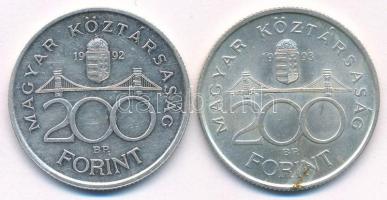 1992. 200Ft Ag "MNB" + 1993. 200Ft Ag "MNB" T:AU,XF Adamo F13