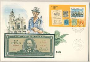 Kuba 1982. 1P dekoratív, nagyalakú bankjegyes, bélyeges borítékon, bélyegblokkal T:I