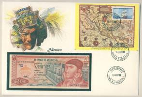 Mexikó 1977. 20P dekoratív, nagyalakú bankjegyes, bélyeges borítékon, bélyegblokkal, alkalmi bélyegzővel T:I