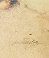 Bakoss Tibor (1868-1950): Baromfik az udvaron. Akvarell, papír, jelzett. Üveg mögött 27x20 cm