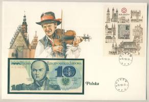 Lengyelország 1982. 10Zl dekoratív, nagyalakú bankjegyes, bélyeges borítékon, bélyegblokkal T:I
