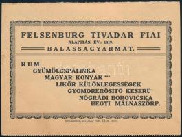 1929 Felsenburg Tivadar Fiai, Balassagyarmat 2 old. Reklámlap /Árjegyzék