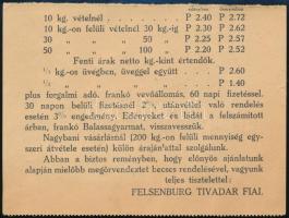 1929 Felsenburg Tivadar Fiai, Balassagyarmat 2 old. Reklámlap /Árjegyzék