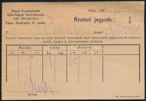 cca 1920 Pápai Vendéglősök Szikvízgyár Szövetkezete sör főraktára, Pápa, Árok u. 11. Átvételi jegyzék