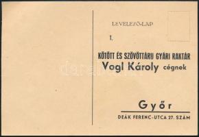 cca 1930 Győr, Vogl Károly Kötött és Szövöttárú Gyári Raktár Levelező-lap