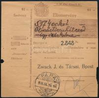 1926,1927,1928 3db Zwack J. és Társai Postatakarékpénztári elismervény, 1db Koronás,2db Pengős