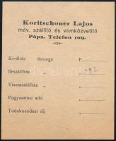 cca 1930 Pápa, Koritschoner Lajos máv. szállító és vámközvetítő - Jegyzék