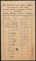 1930 Pápa, ifj. Schlesinger Mór utóda Terménykereskedő Jegyzék, hátoldalán kézzel írt számla, 2f okmánybélyeggel