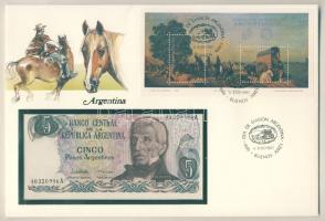 Argentína 1984. 5P dekoratív, nagyalakú bankjegyes, bélyeges borítékon, bélyegblokkal, alkalmi bélyegzővel T:I