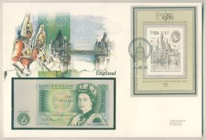 Nagy-Britannia 1985. 1Ł dekoratív, nagyalakú bankjegyes, bélyeges borítékon, bélyegblokkal, alkalmi bélyegzővel T:I