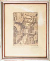 Jean-Louis Forain (1852-1931): Chapelle de N.J. des Sept de Jerusalem. Színes rézkarc, papír, jelzett, számozott Lapon javított szakadással 21,5x15,5 cm. Üvegezett keretben