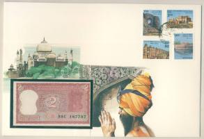 India DN 2R dekoratív, nagyalakú bankjegyes, bélyeges borítékon T:I