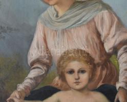 G. Csányi S. jelzéssel? Madonna gyermekével. Olaj, vászon, jelzett, felületi sérülésekkel, hátul két...