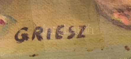 Griesz jelzéssel: Mulató tárasaság .Olaj, vászon, vakráma nélkül, feltekerve, felületi hibákkal. 50x...