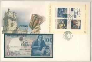 Portugália 1984. 100Esc dekoratív, nagyalakú bankjegyes, bélyeges borítékon, bélyegblokkal, alkalmi bélyegzővel T:I