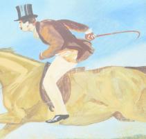 Pemrő? jelzéssel: Ugrató lovas.. Akvarell, papír. Jelzett, üvegezett keretben felületi sérüléssel. 2...