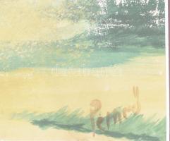 Pemrő? jelzéssel: Ugrató lovas.. Akvarell, papír. Jelzett, üvegezett keretben felületi sérüléssel. 2...