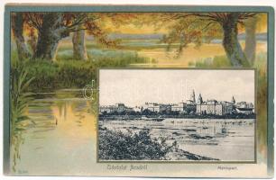 Arad, Marospart. Szecessziós erdős litho / Mures riverside. Art Nouveau litho