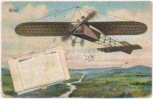 1915 Arad, repülőgép. Leporello 10 kis képpel / aircraft. Leporellocard with 10 mini pictures (kopott sarkak / worn corners)