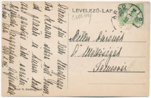 1909 Arad, József főherceg út, emeletes autóbusz reklámmal. Bloch H. kiadása / street, double decker...