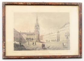 cca 1840 A Hentzi emlék Budán Rohbock acélmetszet üvegezett keretben 17x11 cm