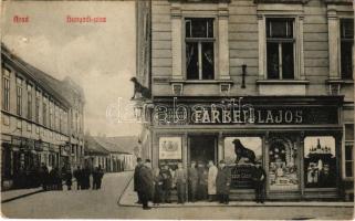 1913 Arad, Hunyadi utca, Farber Lajos üzlete. Mandl Ignác kiadása / street, shops (ragasztónyomok / gluemarks)