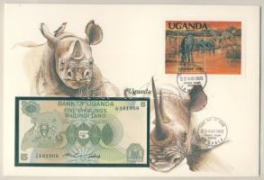Uganda 1979. 5Sh dekoratív, nagyalakú bankjegyes, bélyeges borítékon, bélyegblokkal és elsőnapi bélyegzővel T:I
