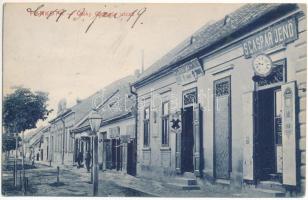 1913 Pankota, Pancota; Csiky Gergely utca, S. Gáspár Jenő órás, Schveitzer Zsigmond timár, Meixner János szabó üzlete. Ifj. Zwonár Gyula kiadása / street view, shops