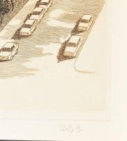 Uitz Béla (1887-1972): Budapest a Parlamenttel. Rézkarc, papír. Jelzett 30x22 cm Keretben