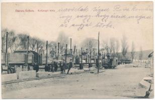 1909 Borossebes, Boros-Sebes, Sebis; Kőfaragó telep, iparvasút vagonokkal / Stone carving plant, industrial railway