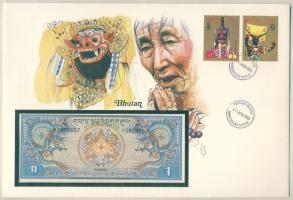Bhután 1986. 1N dekoratív, nagyalakú bankjegyes, bélyeges borítékon, elsőnapi bélyegzővel T:I