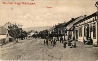 1909 Nagyhalmágy, Halmagiu; Fő utca, üzlet. Sheer Ede kiadása, Goldenberg Manó fénykép felvétele / main street, shop