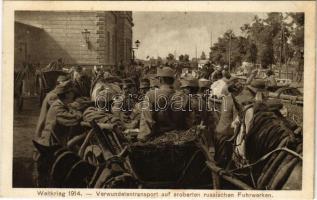 Verwundetentransport auf eroberten russischen Fuhrwerken. Weltkrieg 1914 / WWI Austro-Hungarian K.u.K. military, transport of injured soldiers on captured Russian carriages