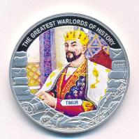 Libéria 2010. 5D ezüstözött Cu "Nagy Hadvezérek - Timur Lenk" multicolor festéssel, tanúsítvánnyal, kapszulában T:PP Liberia 2010. 5 Dollars silver plated Cu "The Greatest Warlords of History - Timur" with multicolor picture, with certificate in capsule C:PP