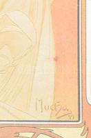 Alphonse Mucha: Tavasz. Színes nyomat, papír, dekoratív, üvegezett keretben 13x33 keret: 25x45 cm)