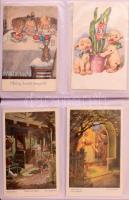 2 db, egyenként 64 férőhelyes albumban 128 db régi képeslap /1898-1944/. Sok litho, szecessziós lapo...