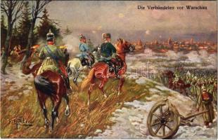 Die Verbündeten vor Warschau / WWI German and Austro-Hungarian K.u.K. military art postcard, Viribus Unitis propaganda s: F. Höllerer