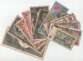 12db-os vegyes, gyenge tartású magyar és külföldi bankjegy tétel T:VG,G közte folt, szakadás, anyaghiány, ragasztás 12pcs of mixed hungarian and foreign banknote lot in poor condition C:VG,G with spot, tear, material error and tape in it