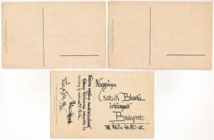 Ludovika Akadémia Levente-köre. Wodianer Nyomda rt. - 3 db régi magyar katonai képeslap, Szabó szign...