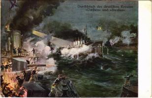 A Goeben és Breslau áttörése / Durchbruch der deutschen Kreuzer Goeben und Breslau / WWI German Navy (Kaiserliche Marine) art postcard, mariners. B.K.W.I. 259-14. (EK)