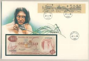 Guyana 1983. 1$ dekoratív, nagyalakú bankjegyes, bélyeges borítékon T:I