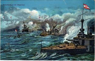 Seeschlacht in der Gegenwart / WWI Austro-Hungarian Navy, K.u.K. Kriegsmarine art postcard, battleships. G. C. 1915. Druck von M. Schulz